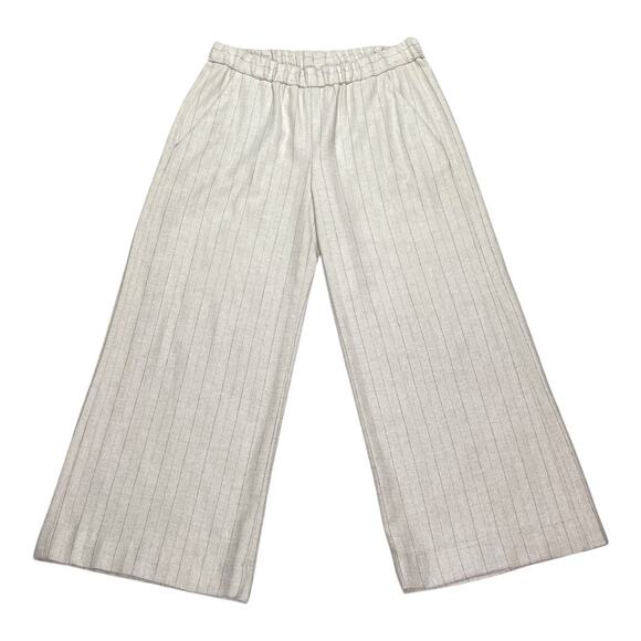 Diega Beige Wide Leg Pinstripe Pull-On Flannel Ankle Length Pants Size Small - Picture 1 of 5